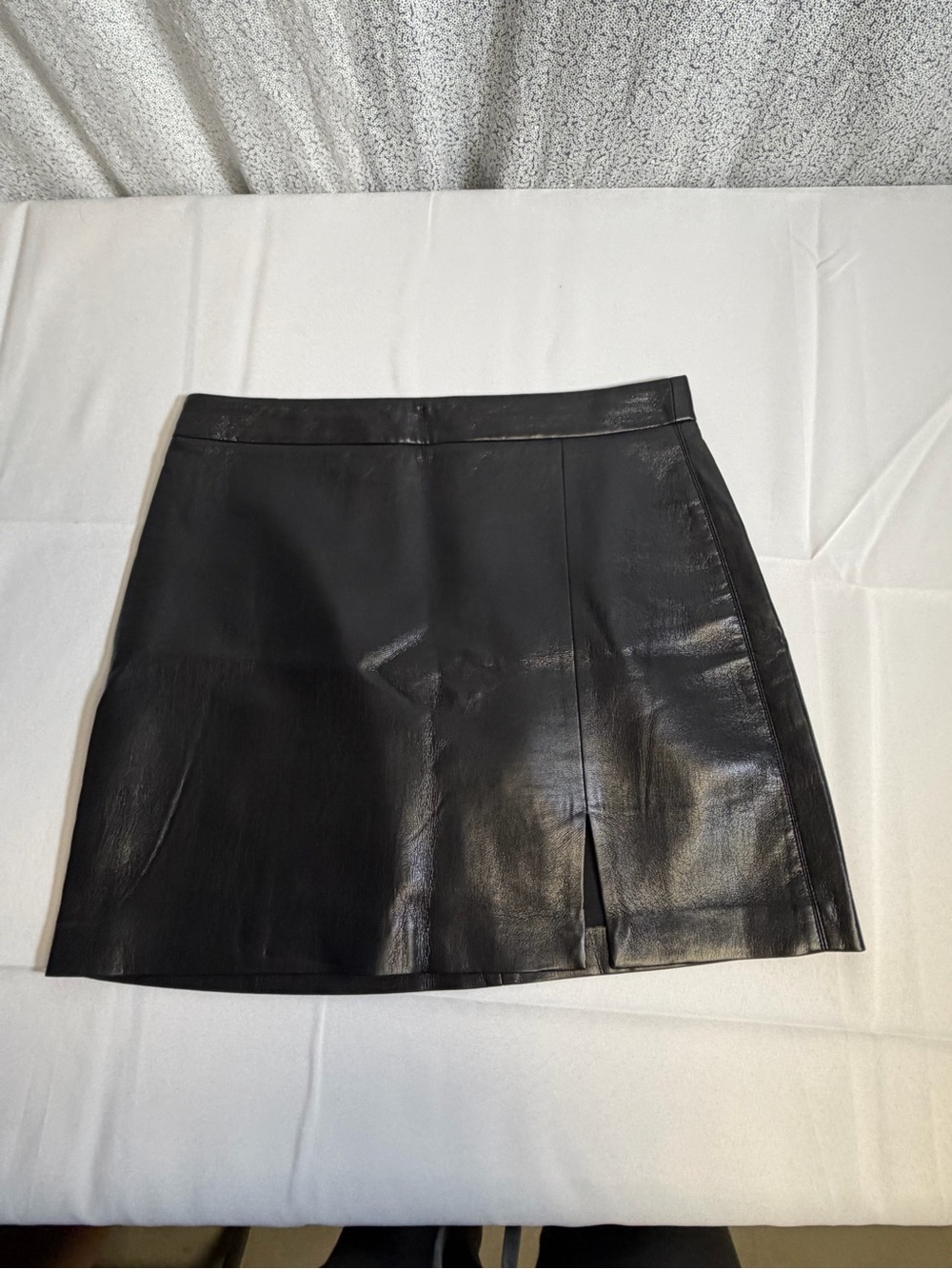 Wilfred Black Faux Leather Mini Skirt with Front Notch